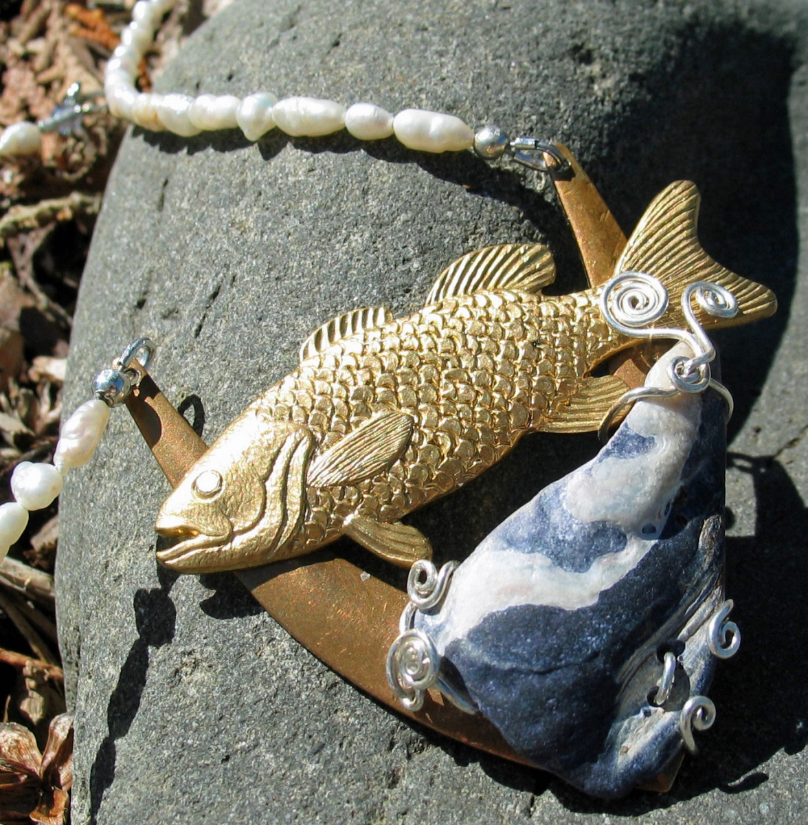 Fish and Shell Art necklace by Honey from the Bee