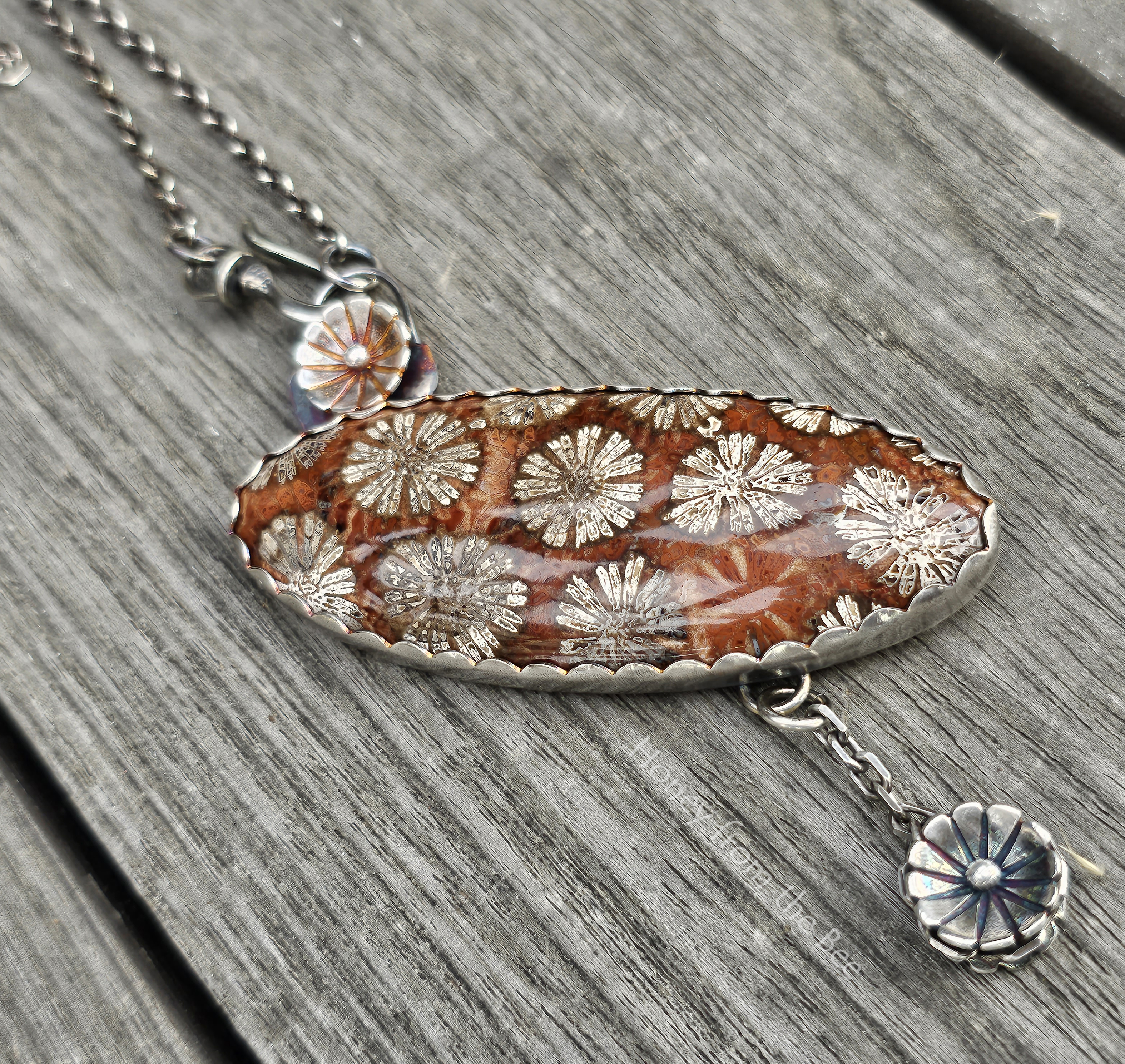 Autumn pendant with Agatized Fossil coral