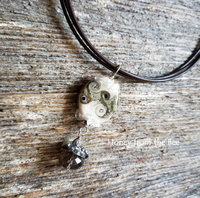 Lampwork pendant with Smokey Quartz and fine silver acorn dangle
