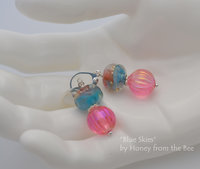 Pink lucite and sky blue earrings