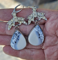 Dendritic Opal earrings with vintage rhinestones