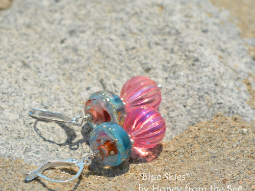 Sky Blue and Pink Lampwork earrings