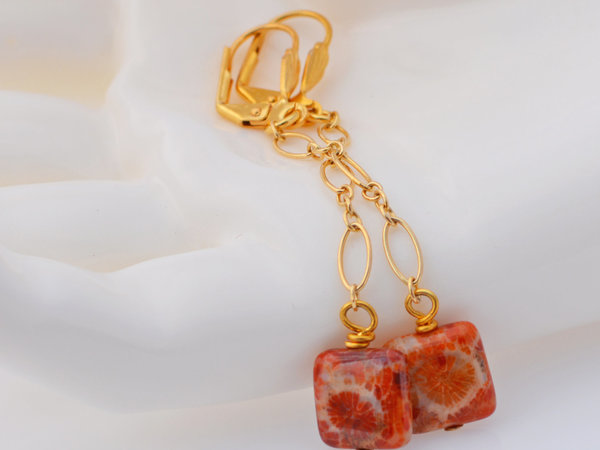 Coral Agate Earrings, copyright Honey from the Bee