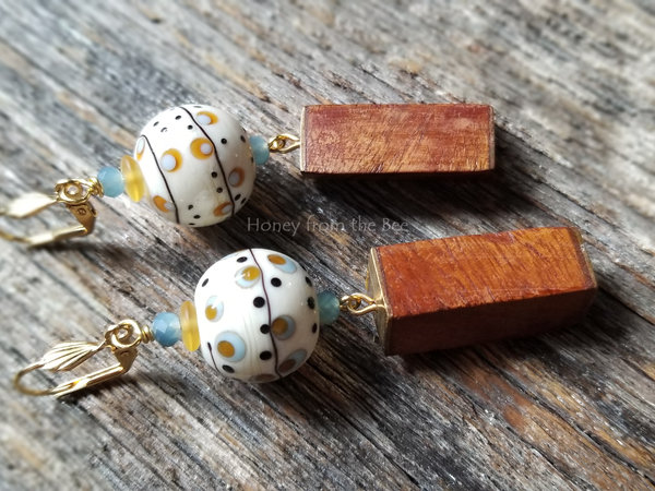 Lampwork and wood earrings