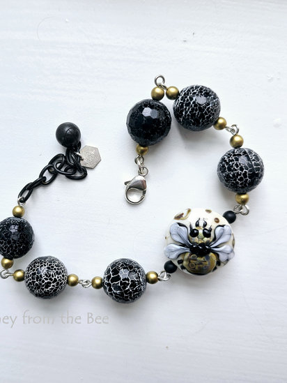 Peace Begins with Me bracelet features lampwork, spider agate