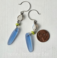 Blue glass earrings with moonstones