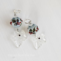 One of a kind winter earrings in white, green and red