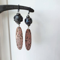 Lampwork earrings in blue and purple with jasper dangles in pink