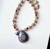 Peach and grey necklace with gemstone and sterling silver 