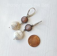 Pearl earrings with peach moonstone