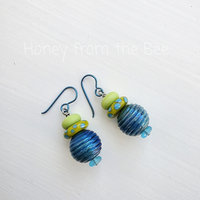 Aqua and green lampwork earrings