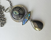 Art glass, labradorite, and apache gold set in sterling silver