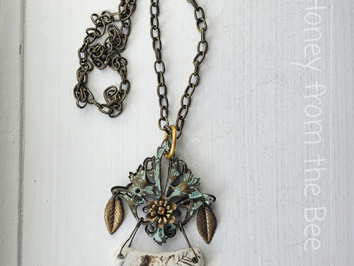 Sea Pottery necklace with brass filigree