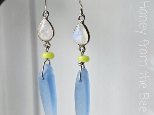 Moonstone earrings in blue and green