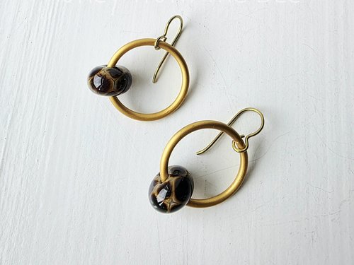 Lampwork earrings in brown and gold