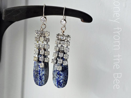 Statement earrings in blue and crystal