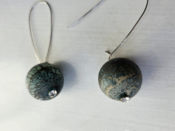 Party earrings in teal and silver
