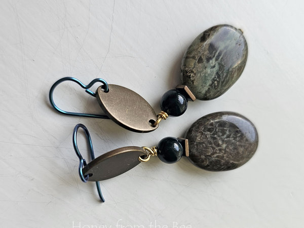 Green Jasper earrings with brass accent