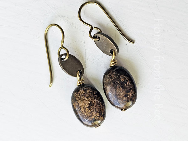 Bronzite Earrings in brown and touches of gold