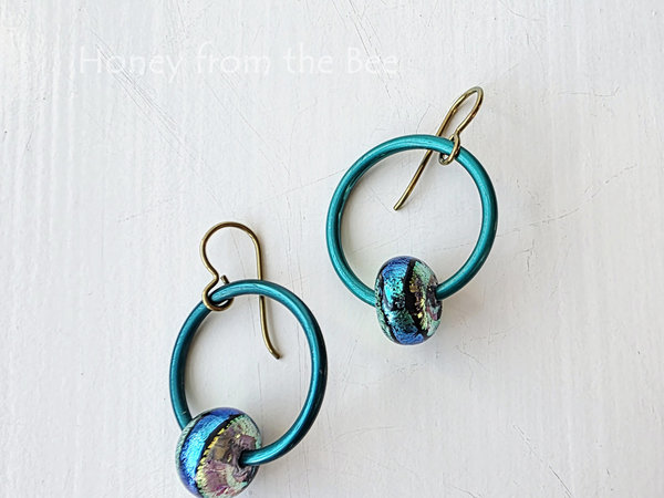 Teal dichroic glass earrings