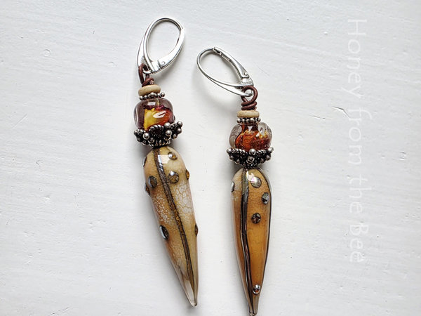 Pod earrings in orange and cream and touch of fucshia