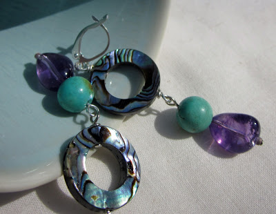 Shell, Turquoise and Amethyst earrings by Honey from the Bee