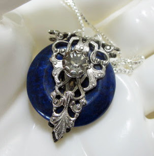Navy blue and SIlver pendant by Honey from the Bee