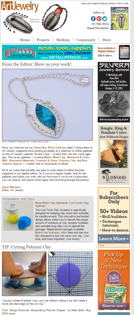 My Kelp Forest necklace is featured on Art Jewelry Magazine.