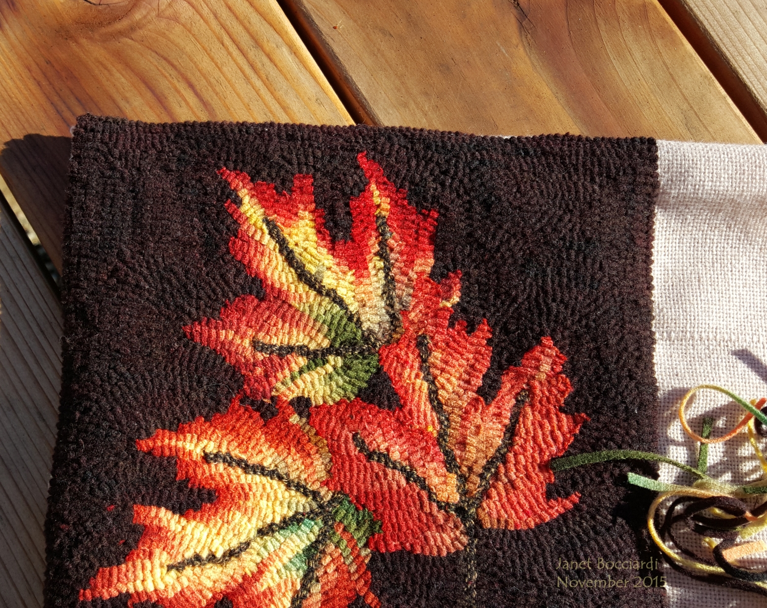 Autumn leaf hooked rug
