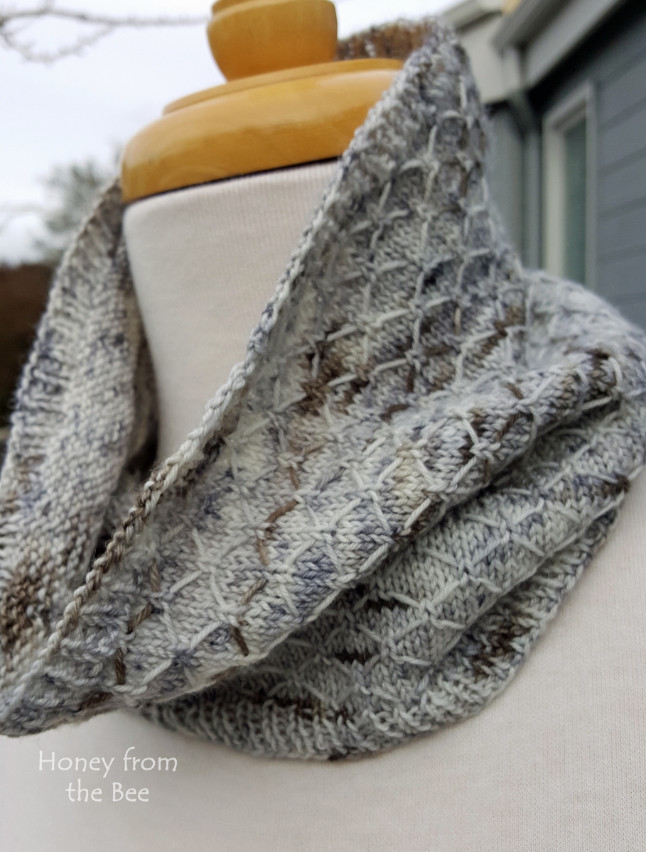 Grey and White handknit cowl