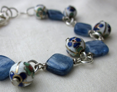 Cloisonne and Kyanite artisan bracelet by Honey from the Bee