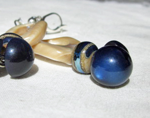 Royal Blue and Cream Earrings by Honey from the Bee