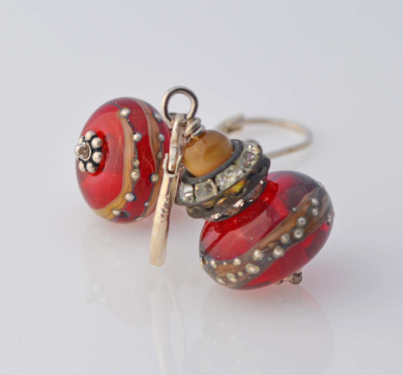 Red Lampwork and vintage crystal earrings by Honey from the Bee