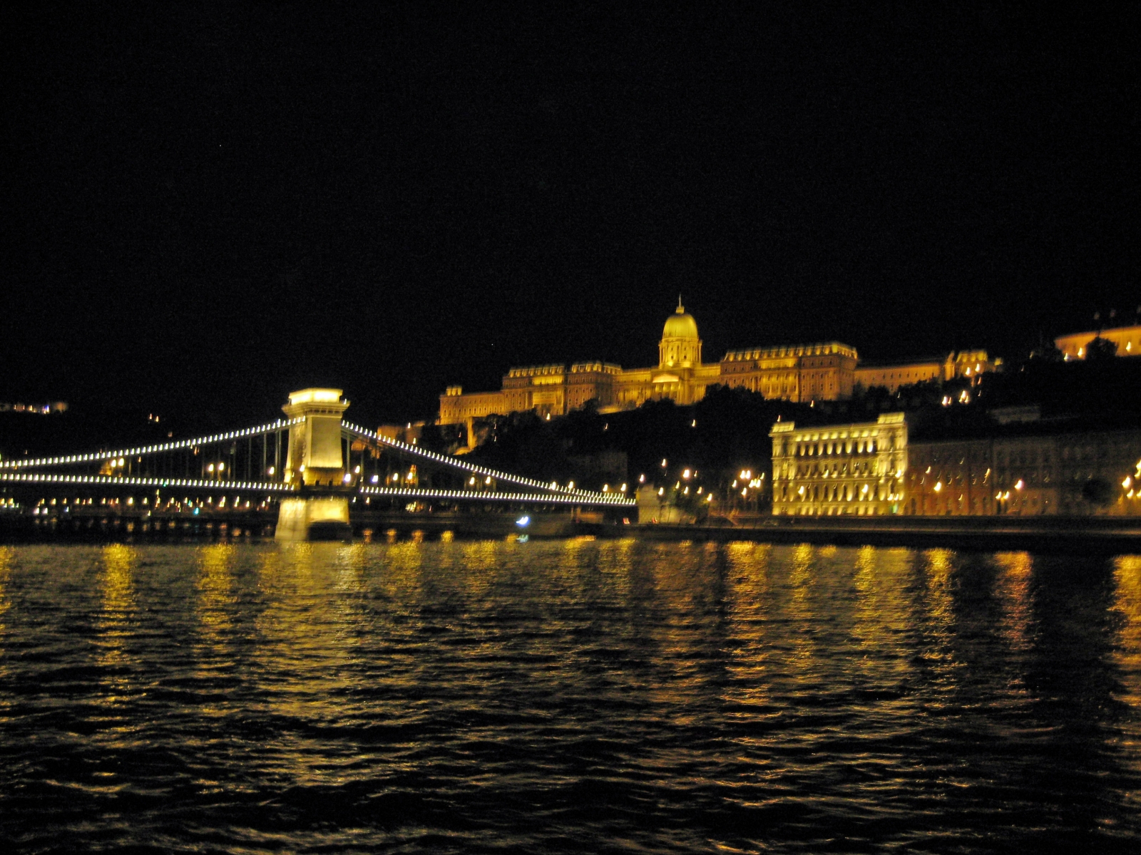 Chain Bridge and Royal Palace at night, Budapest, Hungary