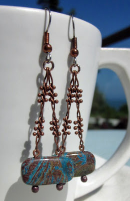 Copper and Turquoise dangle earrings by Honey from the Bee