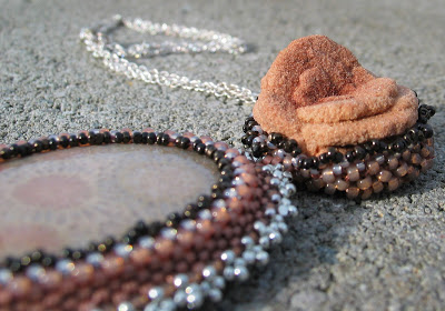 Byrite Rose and Fossilized Coral Agate pendant by Honey from the Bee