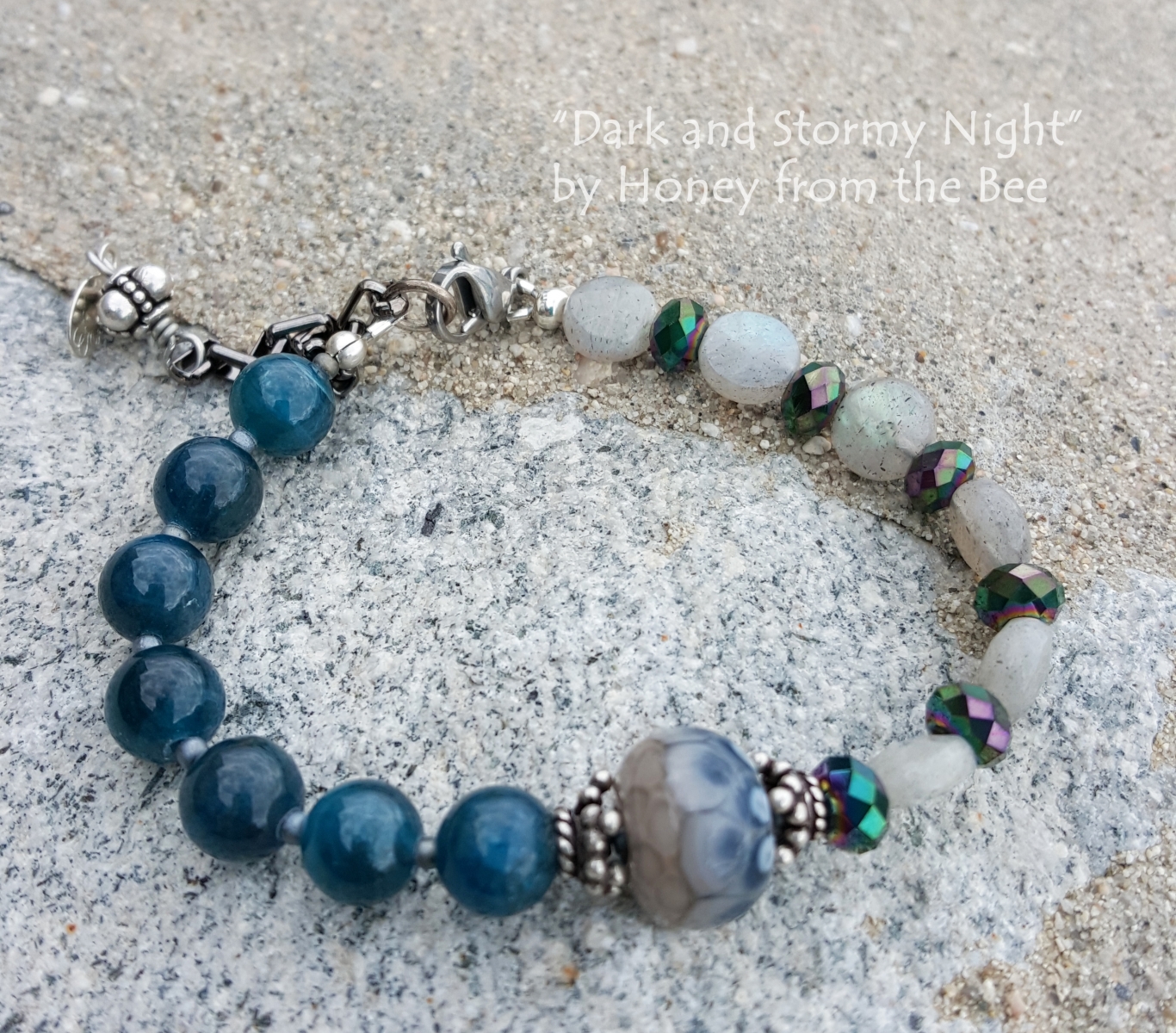 Apatite and Labradorite bracelet in grey and teal