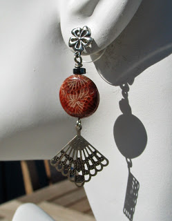 Coral Agate dangle earrings by Honey from the Bee