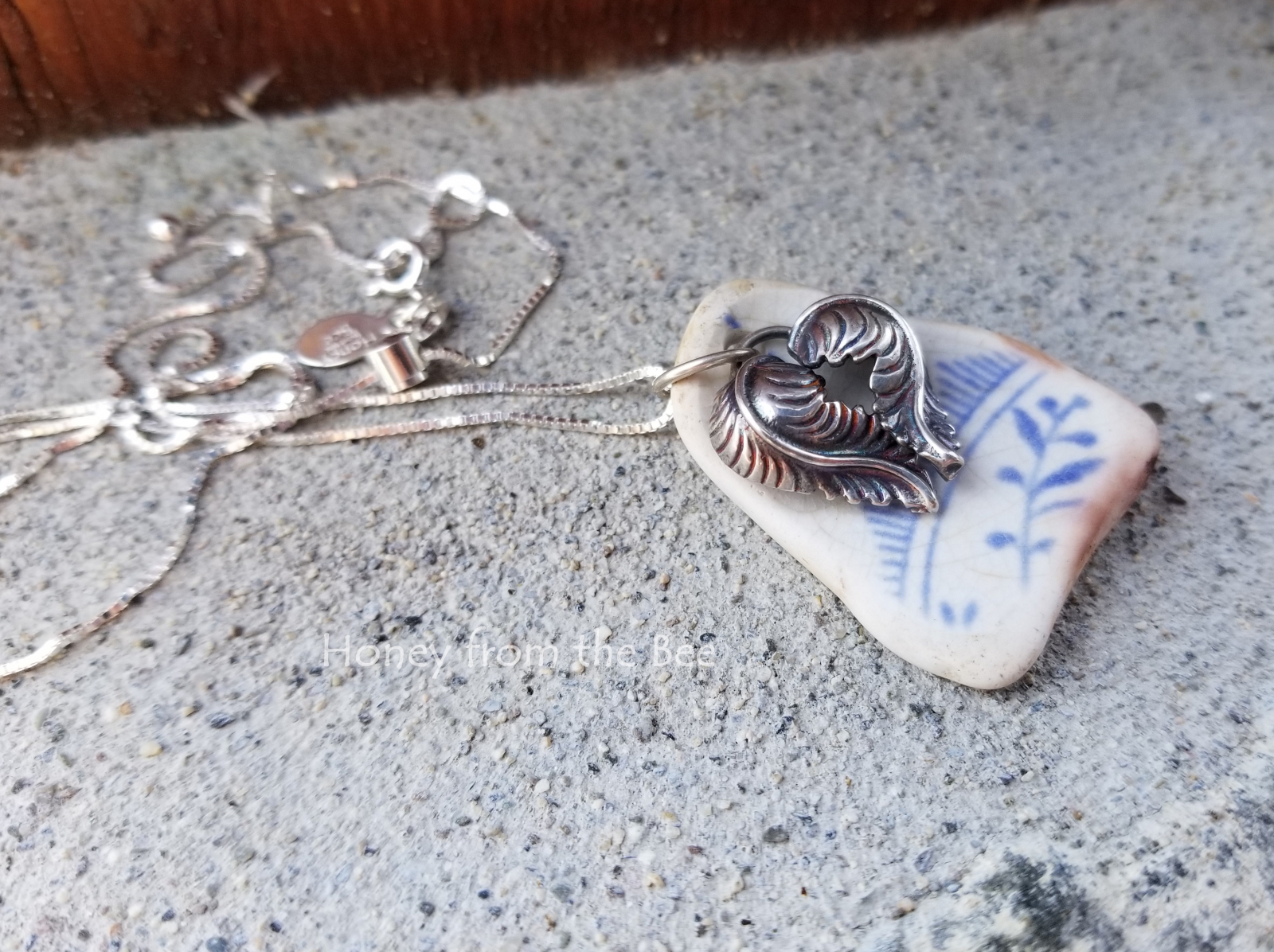 Sea Pottery and Sterling Silver heart pendant