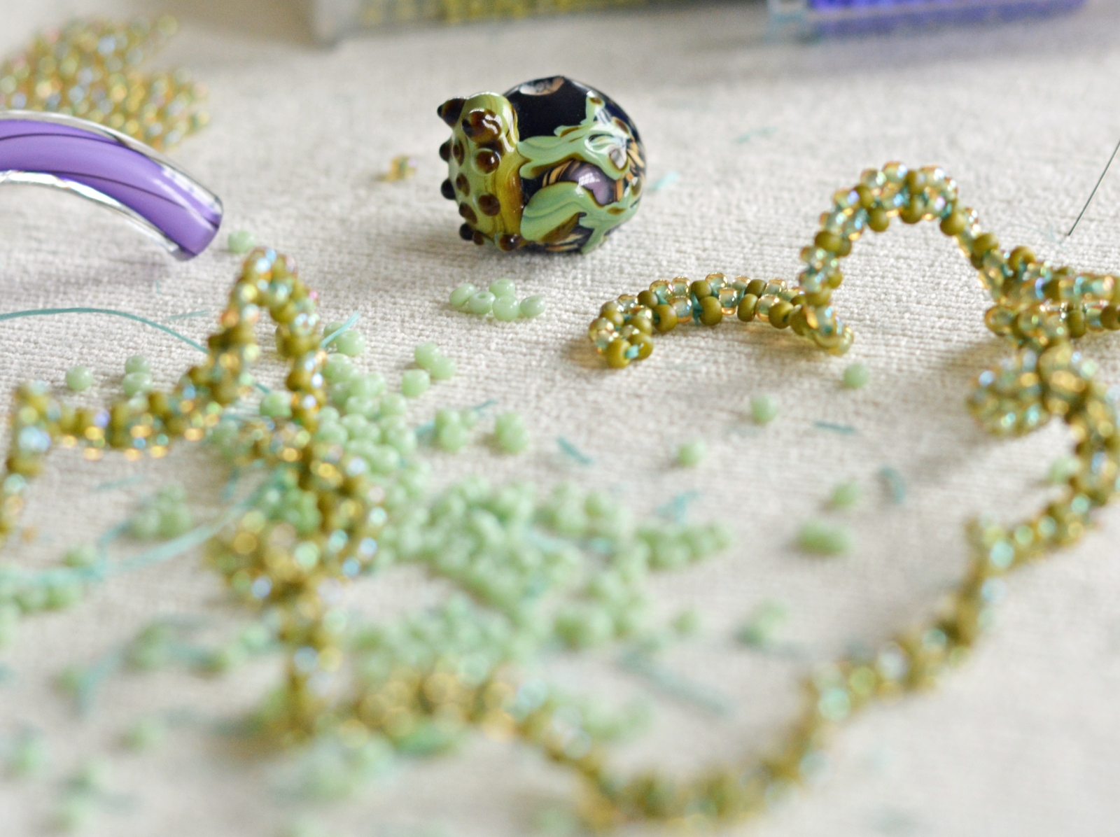 Seed bead necklace in progress