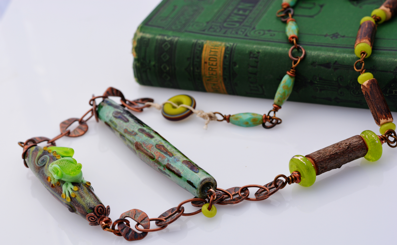 Green and brown art necklace