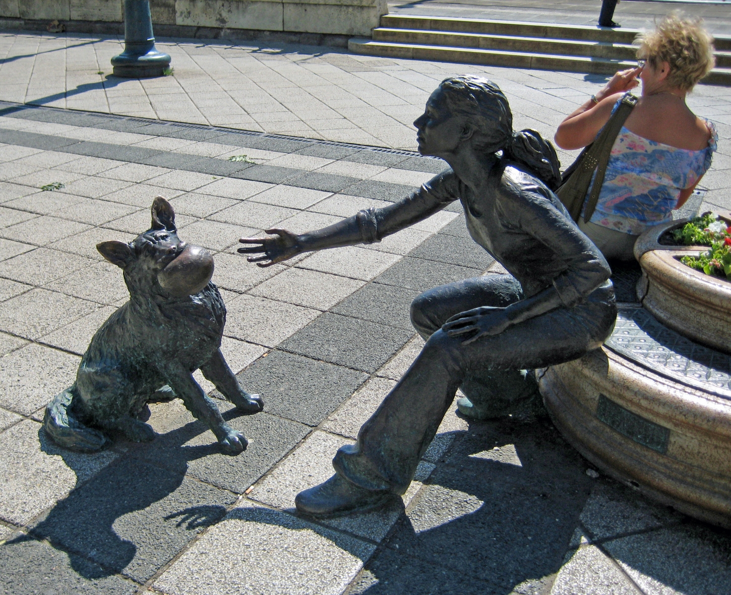 Bronze of girl with dog, Budapest, Hungary