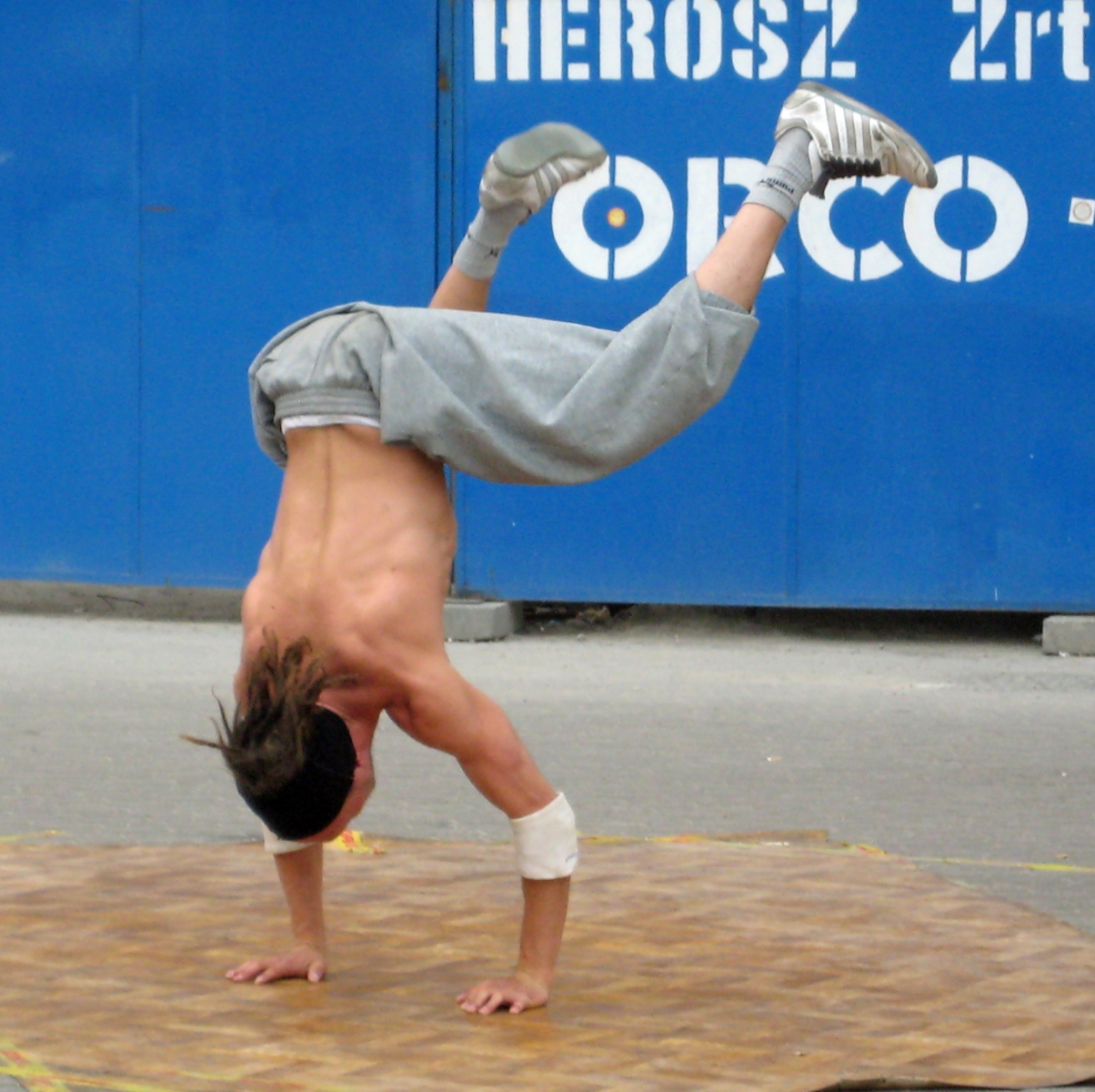 Guy break dancing, Budapest, Hungary
