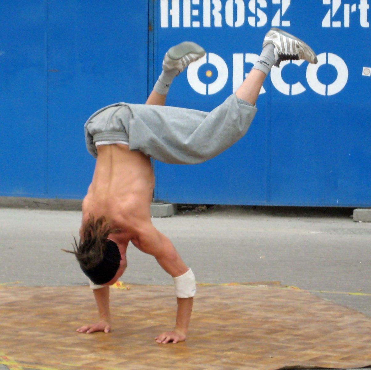 Guy break dancing, Budapest, Hungary
