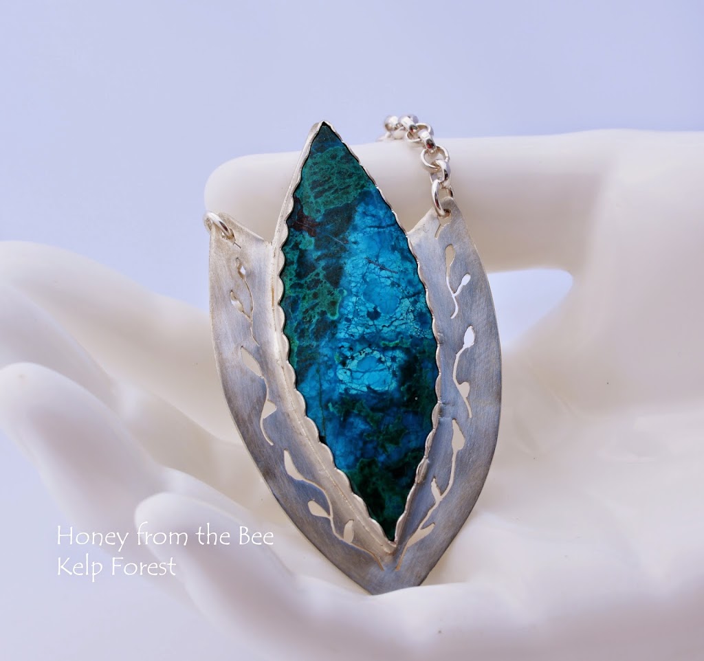 Bluebird Chrysocolla set in Sterling Silver - Artisan Pendant inspired by the ocean