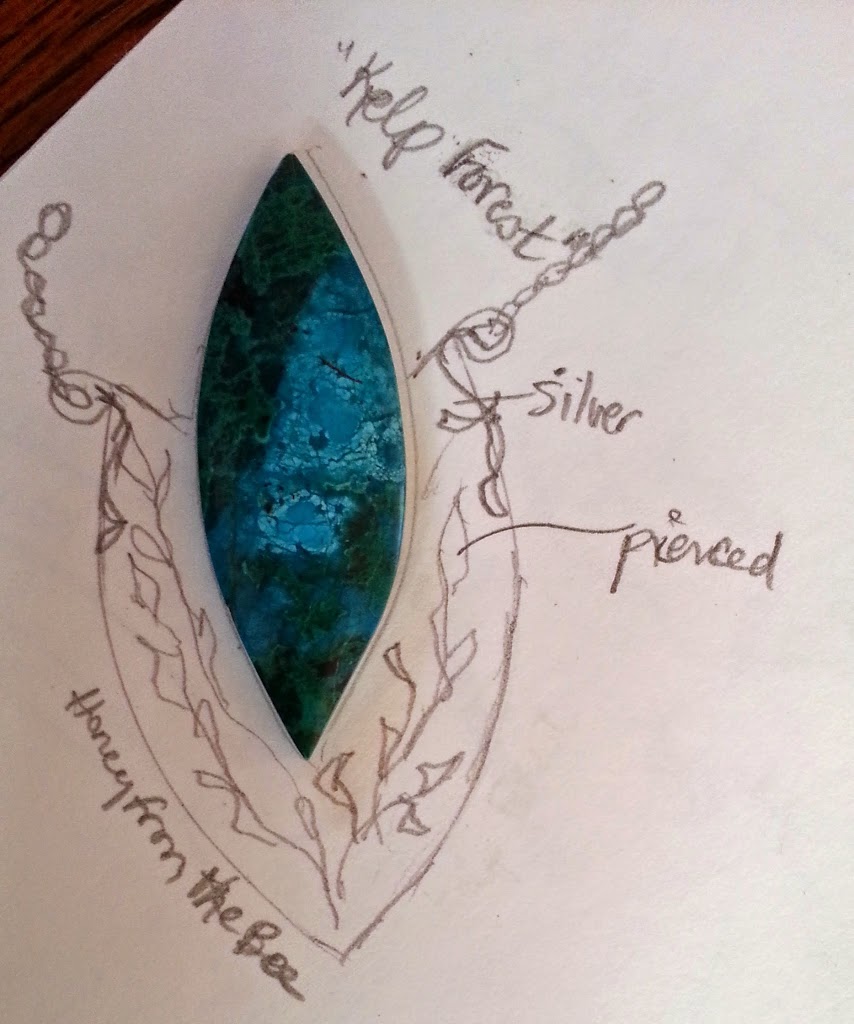 Sketch of Ocean inspired pendant by Honey from the Bee
