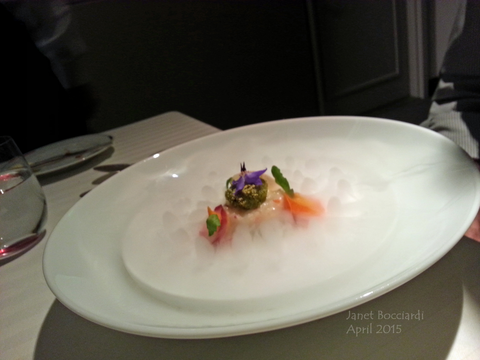 Langoustine Tartare, Heirloom Carrot Petals, Poached-Fried Quail Egg; Guy Savoy