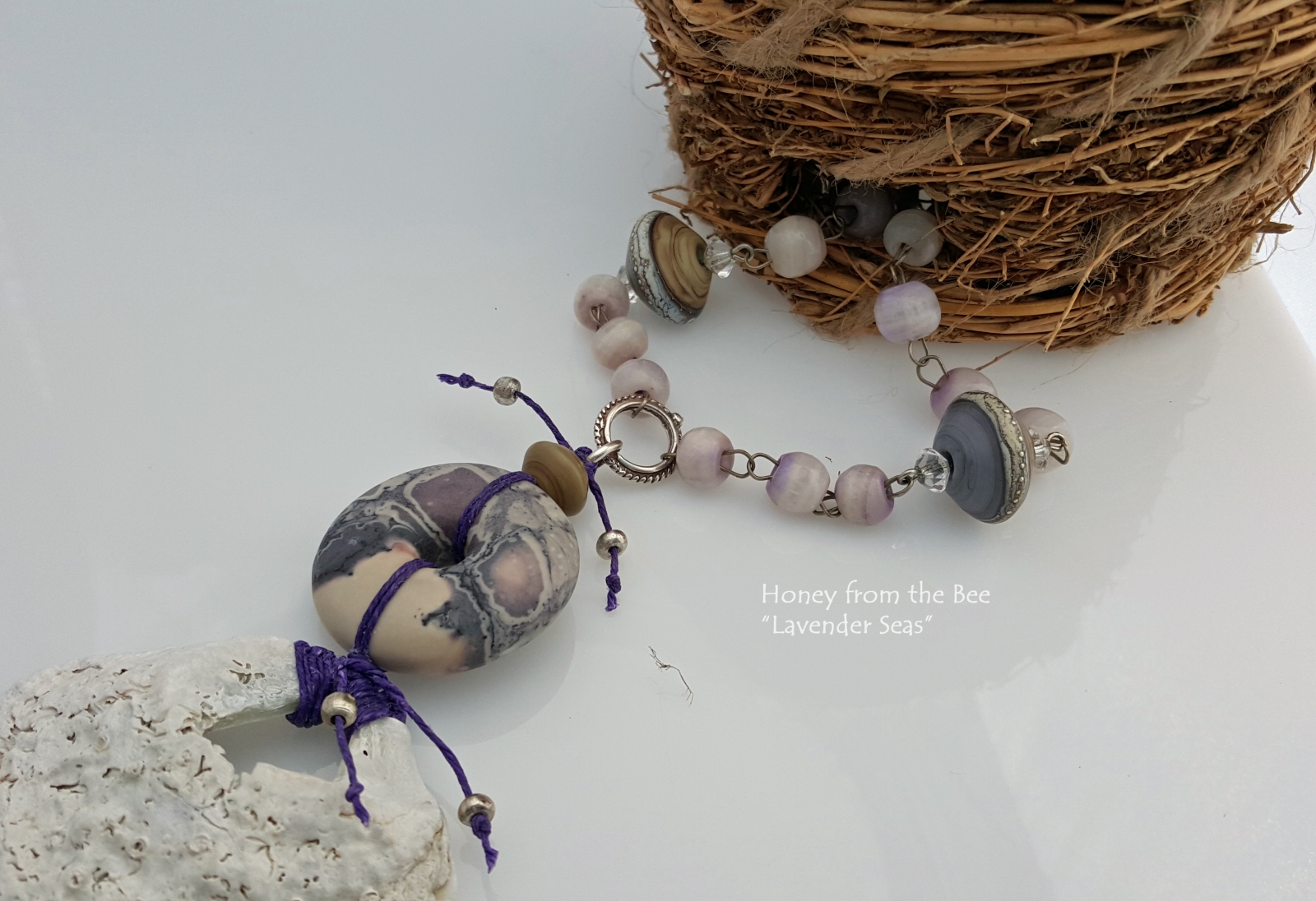 Ocean inspired necklace in lavender and white by Honey from the Bee