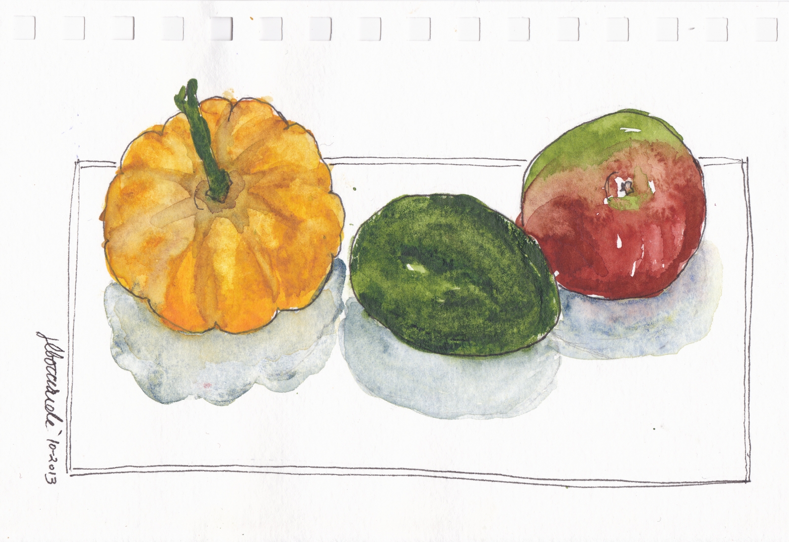 vegetable and fruit sketch and watercolor by Janet Bocciardi