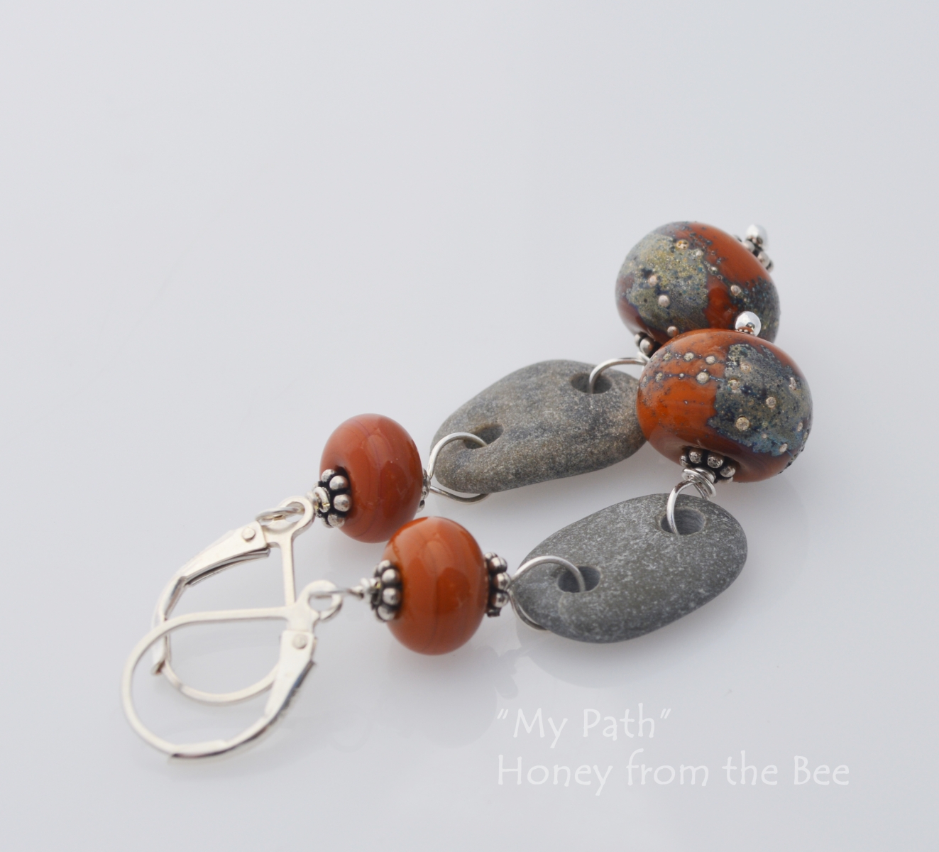 Beach stone and Lampwork earrings